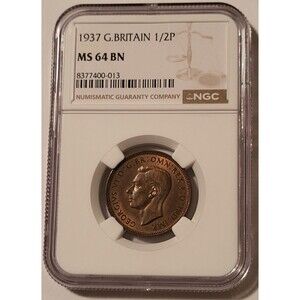 Great Britain George VI 1937 1/2 Penny MS64 BN NGC